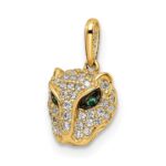 14K Polished Green and White CZ Lioness Head Pendant - Image 5