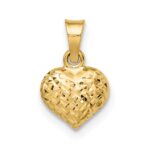 14k Polished Diamond-cut Small Puffed Heart Pendant