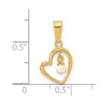 14K Polished 2-3mm Freshwater Cultured Pearl Dangle Open Heart Pendant - Image 3