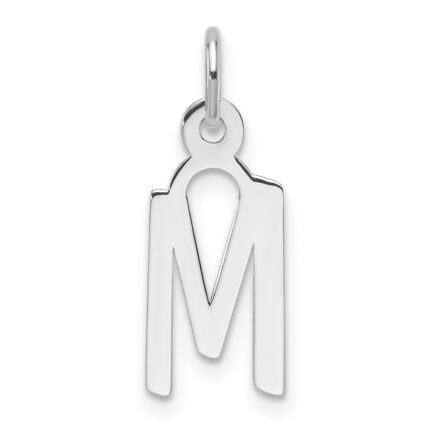14K White Gold  Slanted Block Letter M Initial Charm