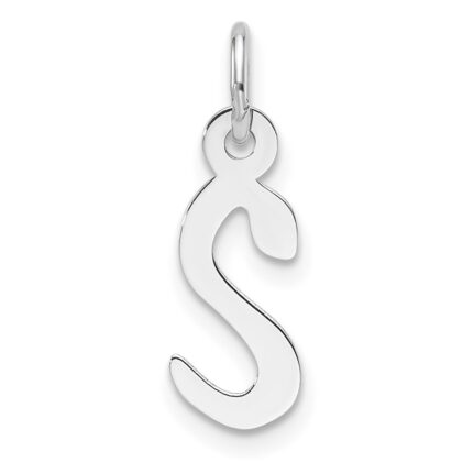 14K White Gold  Slanted Block Letter S Initial Charm