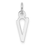 14K White Gold  Slanted Block Letter V Initial Charm
