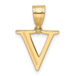 14k Polished Etched Letter V Initial Pendant