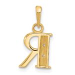 14K with Rhodium Diamond Letter R Initial Pendant - Image 3