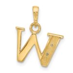 14K with Rhodium Diamond Letter W Initial Pendant - Image 3