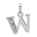 14K White Gold Diamond Letter W Initial Pendant