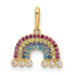 14k Polished CZ Rainbow and Clouds Pendant