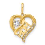 14k Polished White CZ MOM Open Heart Charm