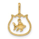 14k Polished Fish Bowl with Dangling Fish Charm / Pendant - Image 3