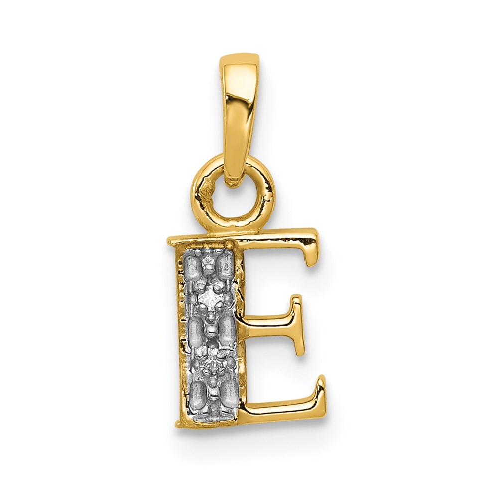 YC250E.jpg 14KY with Rhodium Diamond Letter E Initial Pendant - Image 1