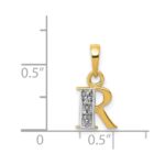 14KY with Rhodium Diamond Letter R Initial Pendant - Image 3
