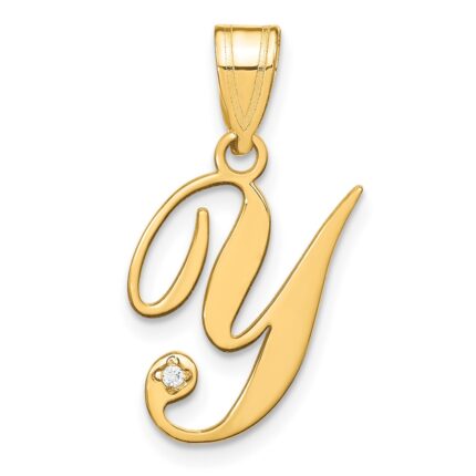 14KY Script Letter Y Initial Pendant with Diamond