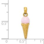 14K Satin Polished 3-D Pink Quartz Bead Ice Cream Cone Charm - Image 3