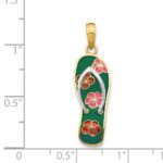 14K and White Rhodium 3-D Enameled Flowers On Green Flip Flop Pendant - Image 4
