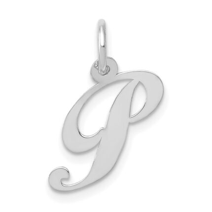 14k White Gold Small Fancy Script Letter P Initial Charm