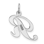 14K White Gold Medium Fancy Script Letter R Initial Charm - Image 4