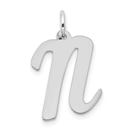 14k White Gold Large Script Letter N Initial Charm