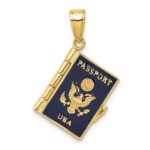 14K Blue Enamel 3-D Passport Opens with One Page Inside Pendant