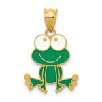 14k Green and White Enameled Frog